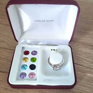 Sterling Silver Size 7 with 9 Interchangeable gem stones! Ring NWT